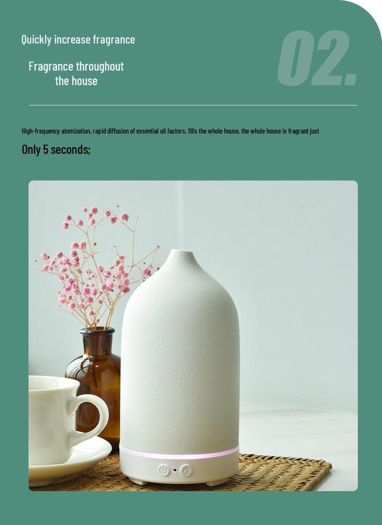 Ceramic Ultrasonic Aroma Diffuser & Humidifier with 160ml Capacity and Atmosphere Light