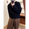 Solid color double zipper hooded knitted cardigan women's autumn and winter new loose casual simple sweater jacket