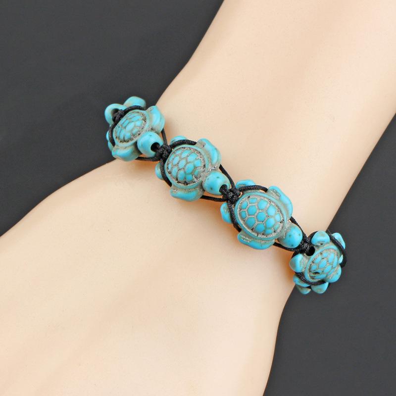 Bohemian Turquoise Turtle Handmade Woven Couple Bracelet