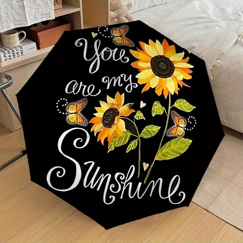 1pc Sunflower Butterfly Themed Umbrella, 8 Rib Frame,Automatic Opening 3 Fold Umbrella, Lightweight and Durable Couple Umbrella-014