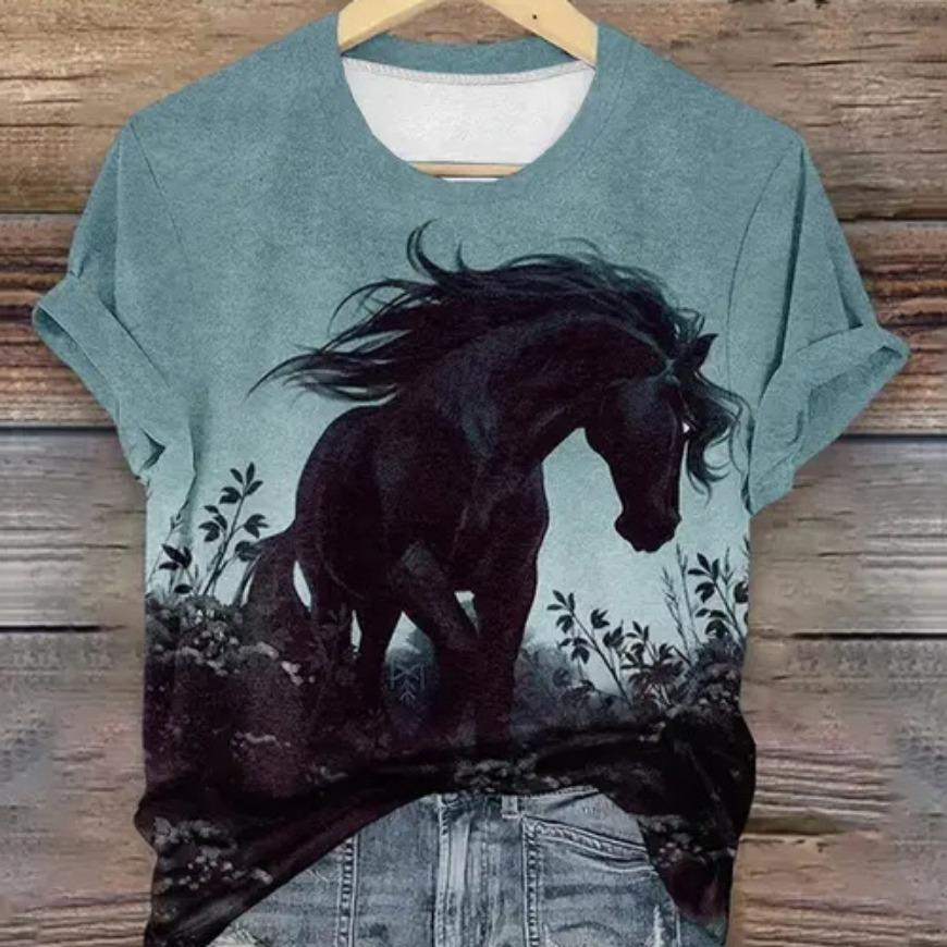 Summer Women's Casual Animal 3D Print Women's Round Neck Short Sleeved T-shirt