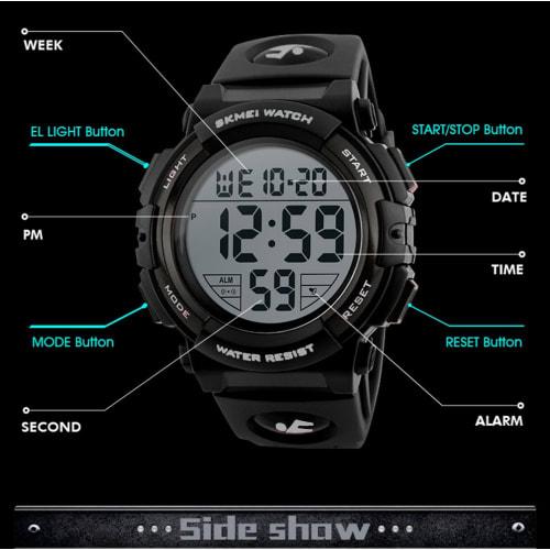 Men's Sports Watch Military Large Dial Electronic Backlight Outdoor 50M Waterproof Digital Watch Black
