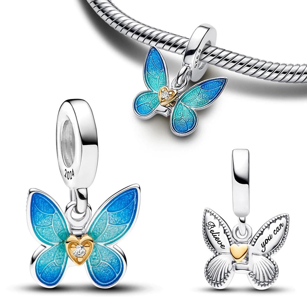 Copper Spring Butterfly Series Blue Dream Butterfly Fit Original Bracelet Women'S Charms For Jewelry Making