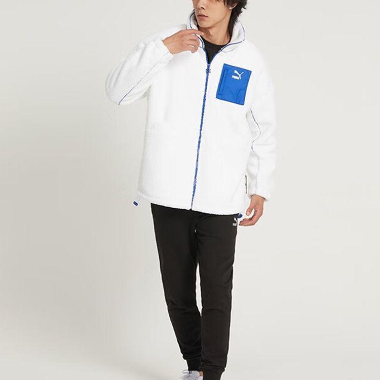 Puma Color Block Pocket Letter Logo Patch Stand Collar Jacket Unisex Jackets White 539750-02