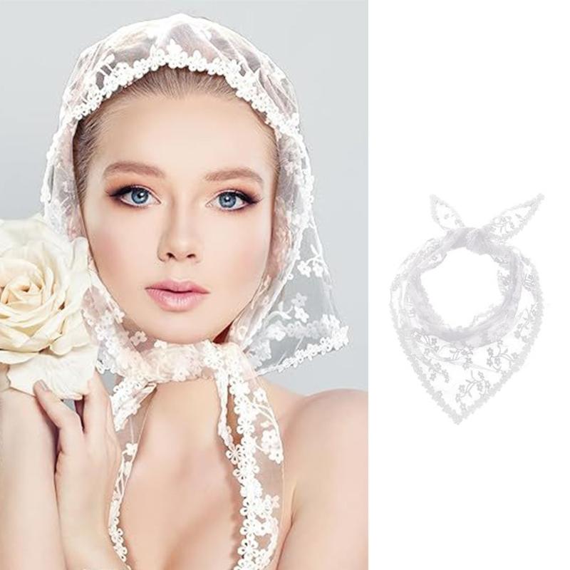 Elegant Lace Triangular Scarf for Women and Girl Breathable Tulle Bandana Comfortable Headwear for Daily and Special Wear