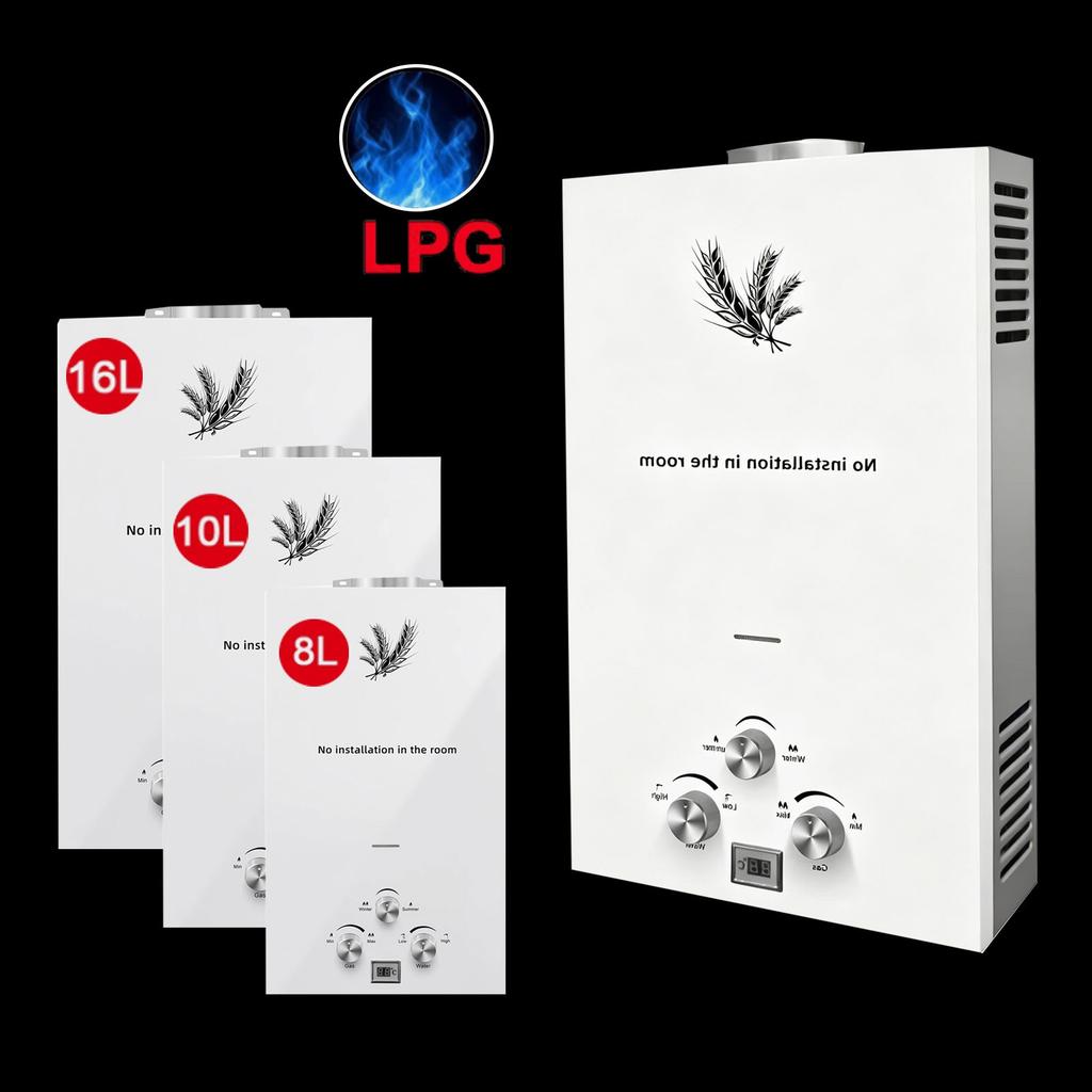 6-18L LPG Instant Gas Water Heater, Energy Saving Stainless Steel with LED Display, Safety Protection & Smart Control