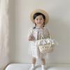 Stylish Unisex Kids Woven Bucket Bag In White Lace With Playful Cherry Print