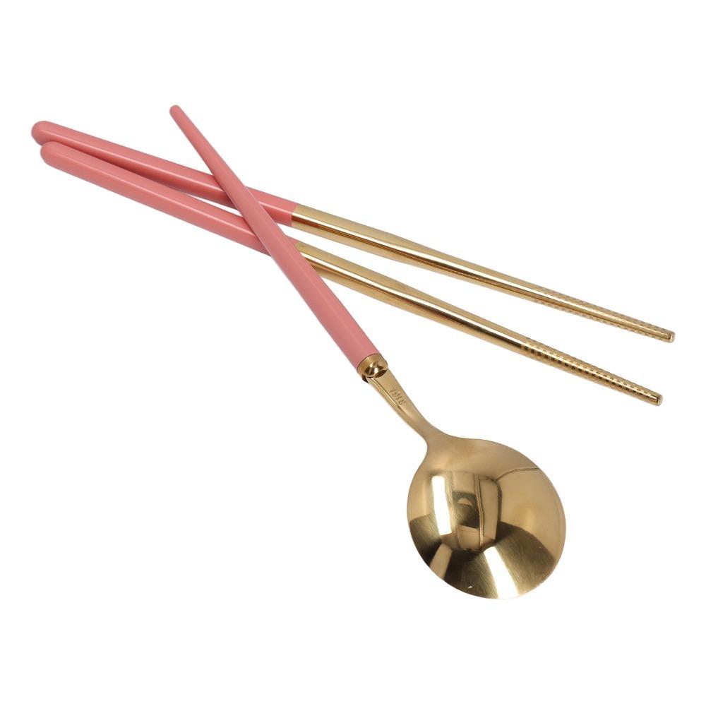 1Set Durable Rustless Steel Dining Set Compact Smooth Spoon Chopstick Kit Lightweight Colorful Dining Utensils Daily Dining