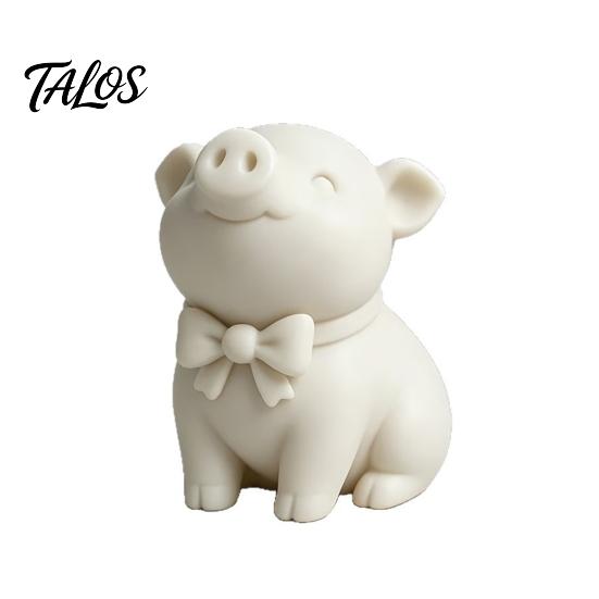 Talos 3D Printed Cute Bow Tie Pig Figurine, Matte Cream White, Minimalist Animal Decor Statue, Compact Ornament for Desk Bookcase Car Interior, Wealth