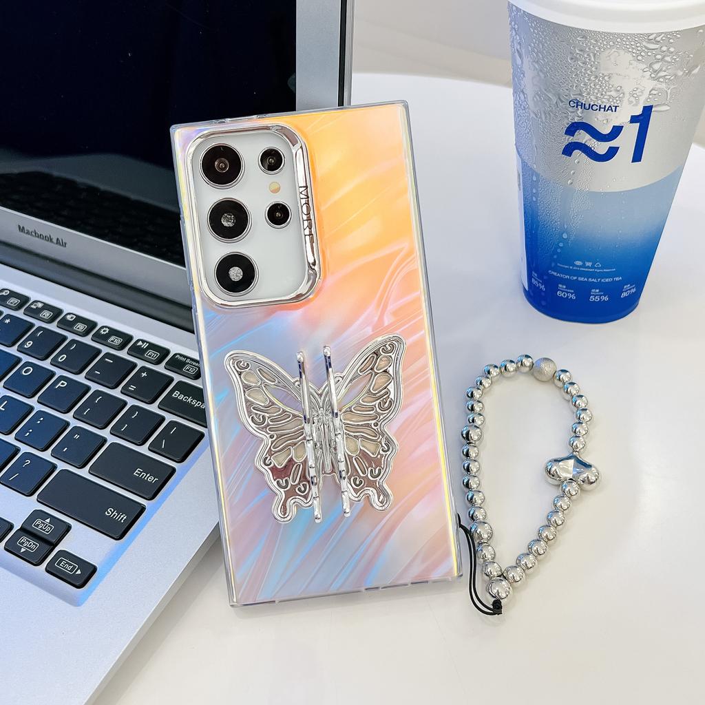 Samsung S25ultra Phone Case Laser Electroplating S24 All Inclusive Butterfly Bracket Bracelet A56 Hard Case