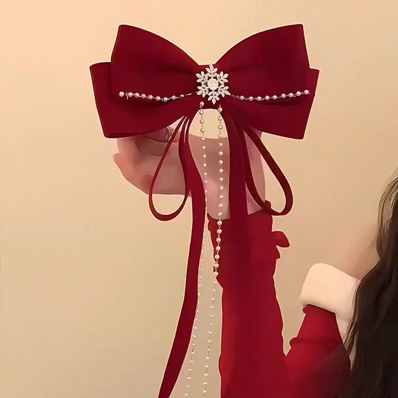 Red Velvet Snowflake Bow Hair Clip - Festive Holiday Accessory for Women