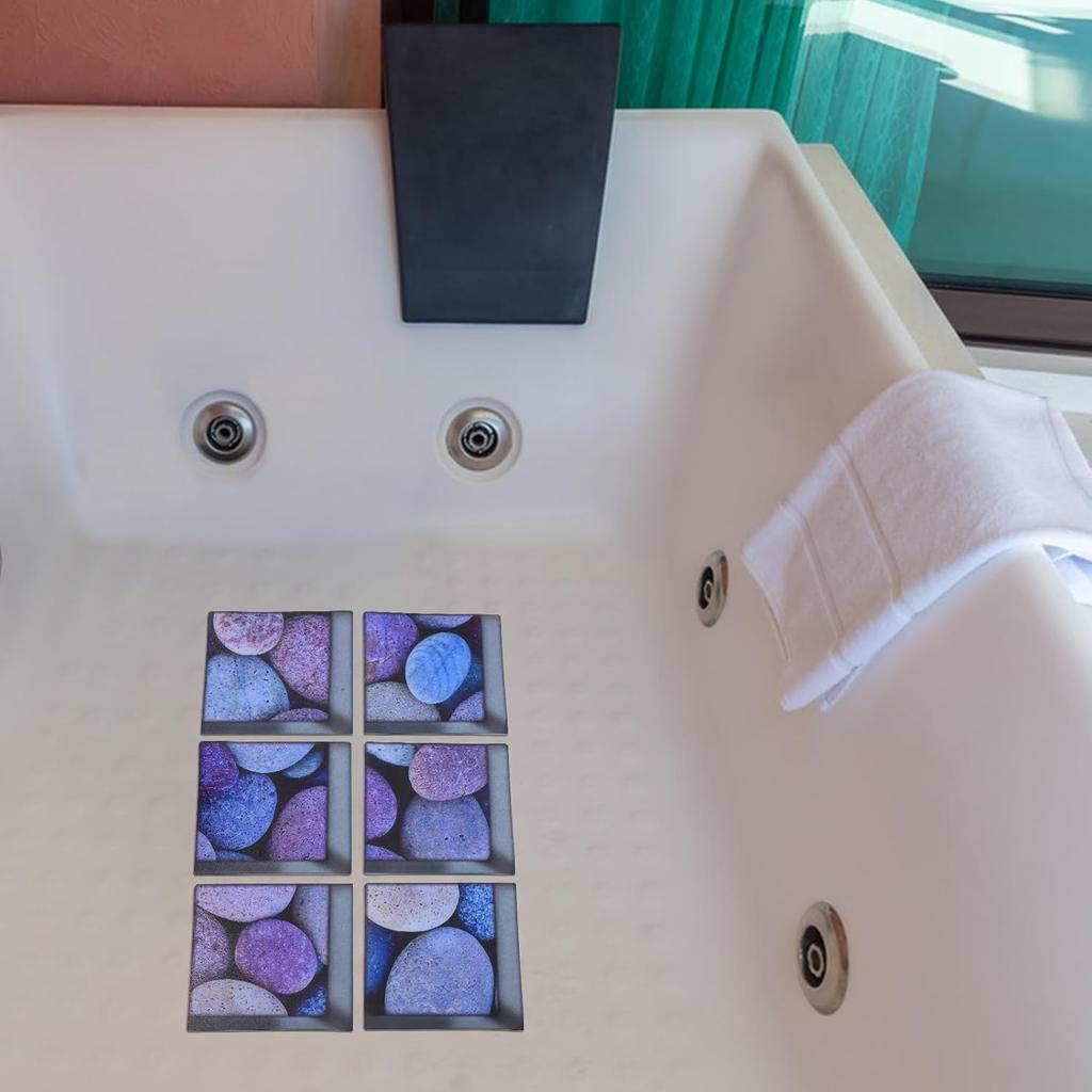 ULTNICE 6pcs 3D Bathtub Stickers Anti Slip Safety Shower Stickers Waterproof Removable PVC Decals Rock Pattern Bathtub Decals for Bathroom Toilet and