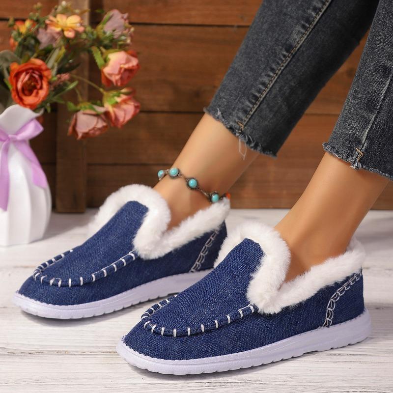 Women's Wide Width Plush Lined Loafers, Winter Slip-On Comfort Flats, Warm Fleece Lined Casual Shoes for Women