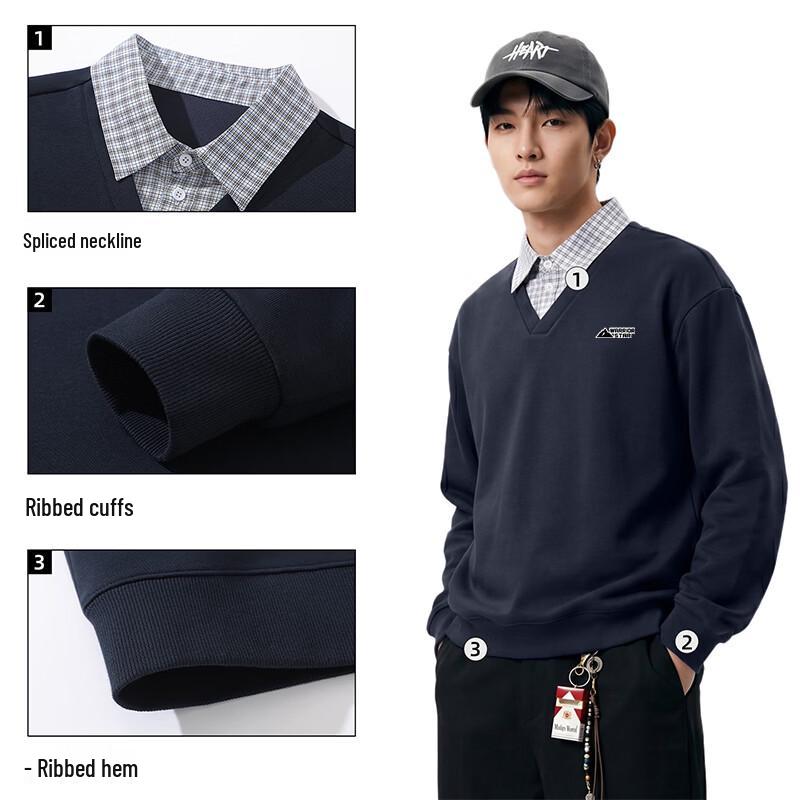 Warrior Men's Casual Faux-Layer Knitted Pullover Sweatshirt