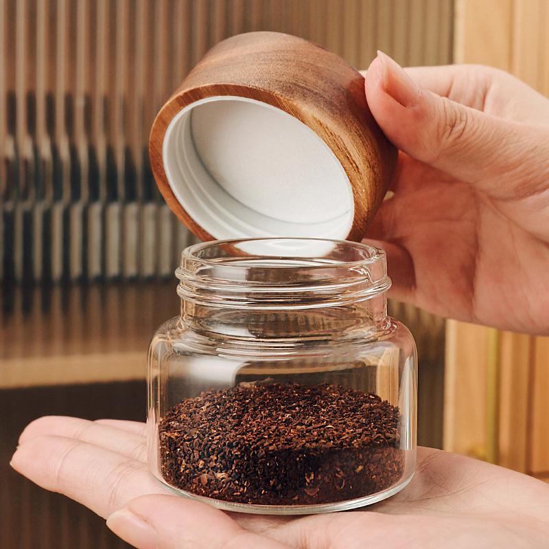 Acacia Wood Lid Airtight Borosilicate Glass Storage Jar for Cereal, Grains, and Coffee Beans