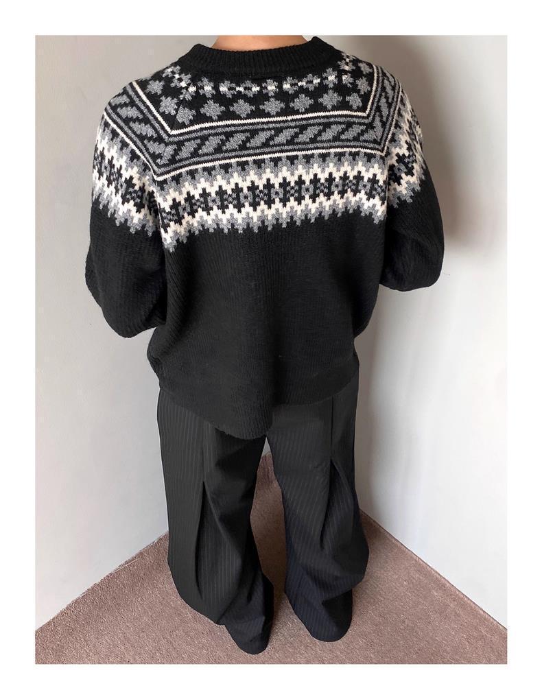 Unisex Retro Fair Isle Knit Cardigan Sweater – Loose Fit Casual Outerwear