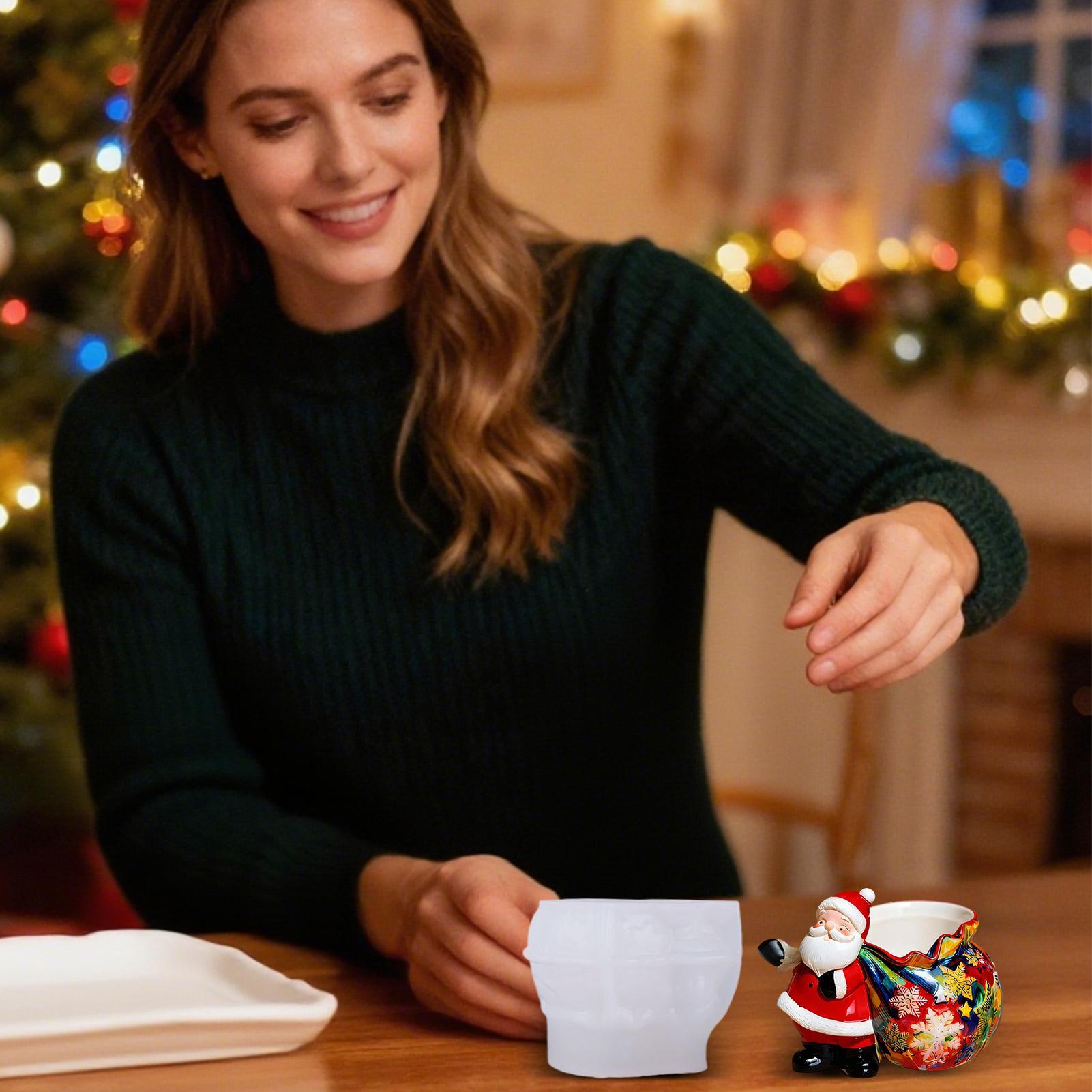 Silicone Flower Pot Mold 3D Silicone Christmas Santa Concrete Moulds Candy Container Casting Moulds For Party Planners Art China Mainland