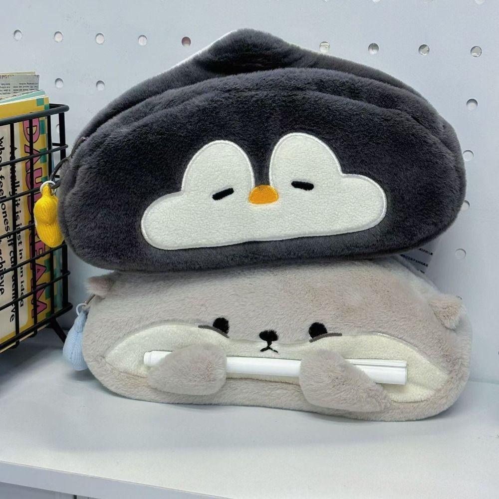 High Quality Plush Pen Bag Otter Penguin Large Capacity Stationery Bag Stationery Organizer Student Back to school