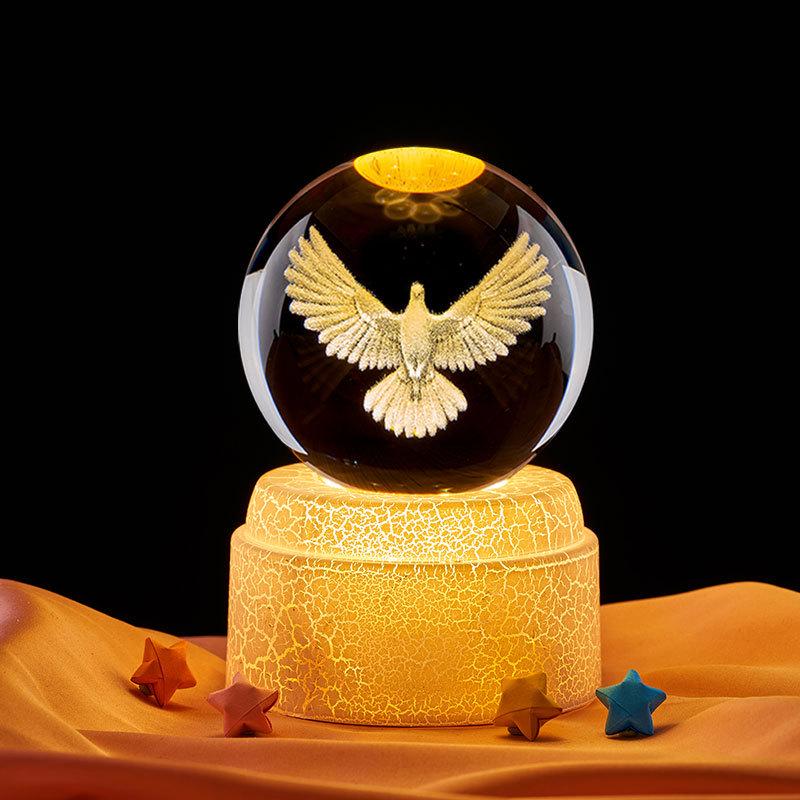 Colorful Wooden Base Crystal Ball Night Light - Creative Birthday Gift for Boys & Girls