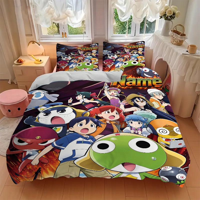Custom Name Keroro Gunso Anime Characters Print 3Pcs Bedding Set Duvet Cover With 2 Bedro Pillowcase Home Birthday Gift