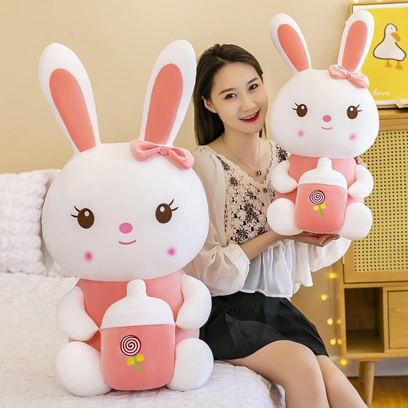 Cute bottle rabbit plush toy little white rabbit doll girl bed super soft cloth doll throw pillow birthday gift