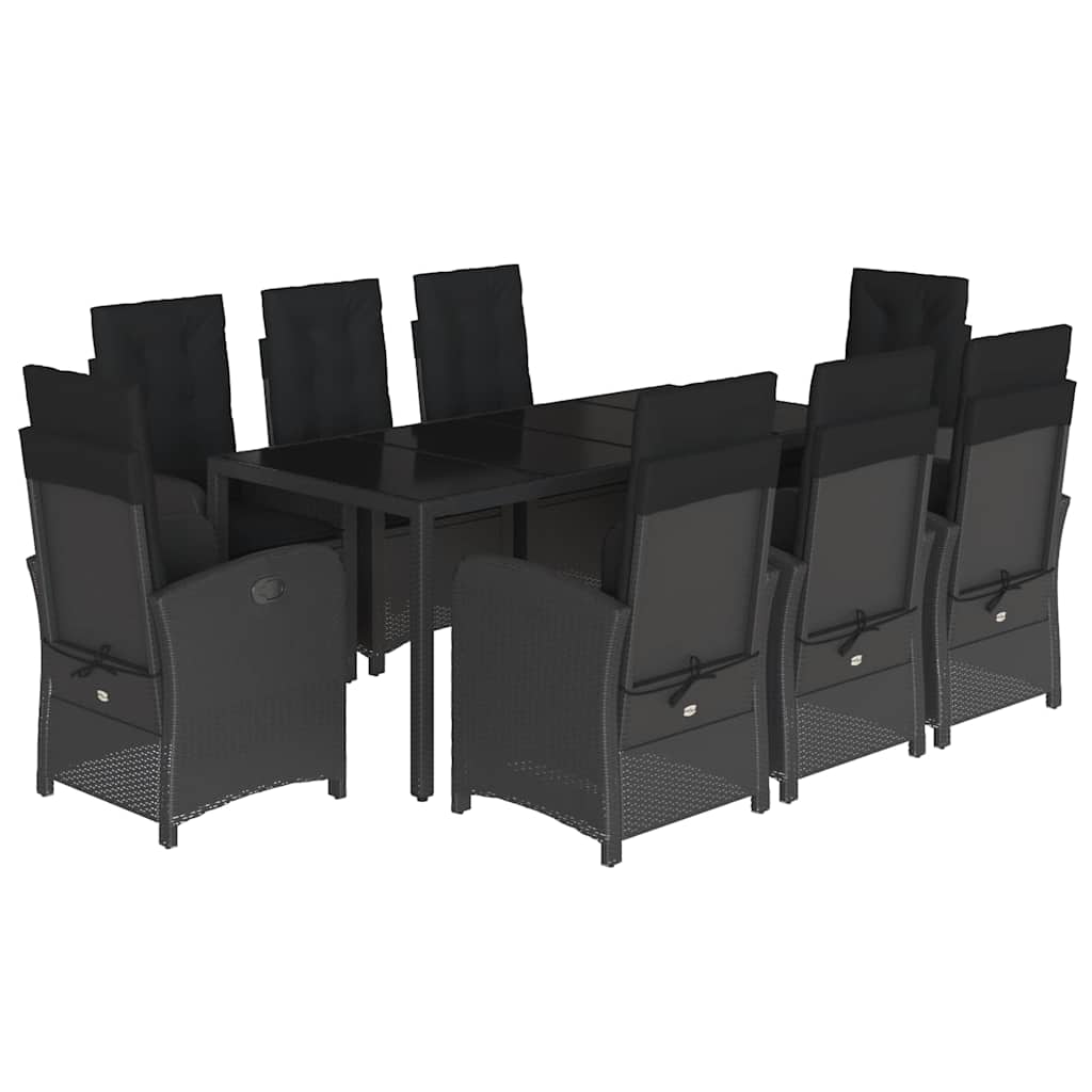 Vidaxl 9-Cz. Juego de Muebles de Jardín con Cojines, Negro, Ratán PE