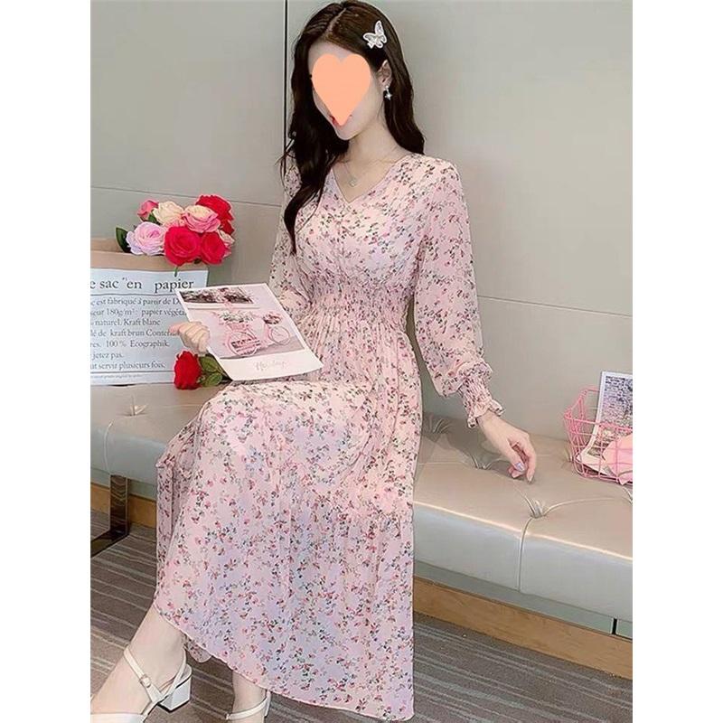 Women's Floral Print V-Neck Long Sleeve Maxi Dress Casual Party