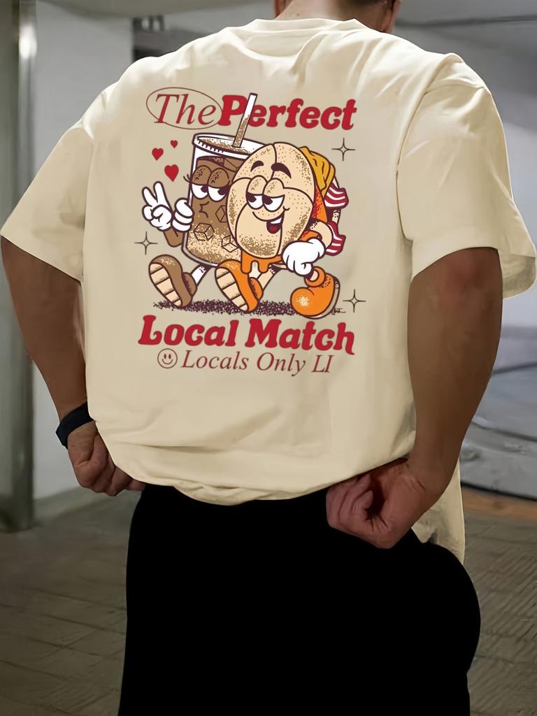 Mens Short Sleeved Tshirt with Cartoon English Pattern Fashionable and Casual Round Neck Top for Spring and Summer