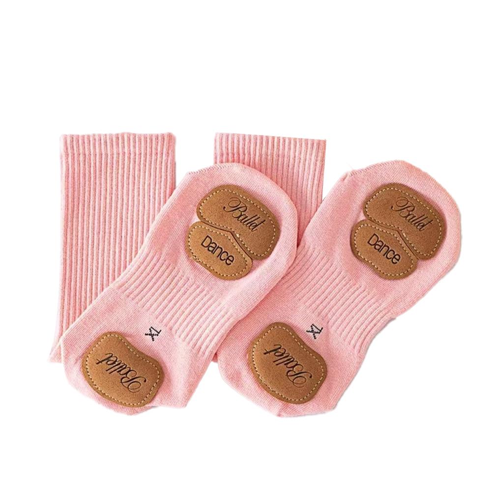 1 Pair Mid-Tube Dance Socks With Anti-Slip Wear-Resistant Sole Leather Sports Yoga Multi-Color Cotton Socks
