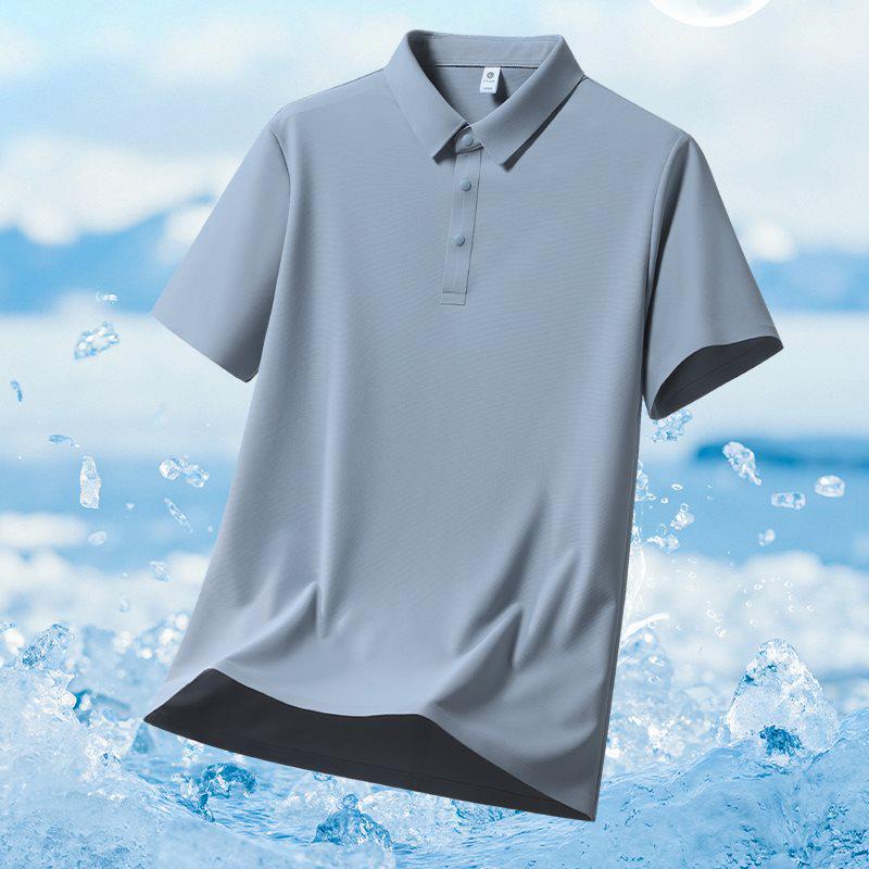 Plus Size Men's Quick-Dry Ice Silk Polo Shirt - Anti-Wrinkle, Short Sleeve, Summer Lapel Style, Loose Fit.