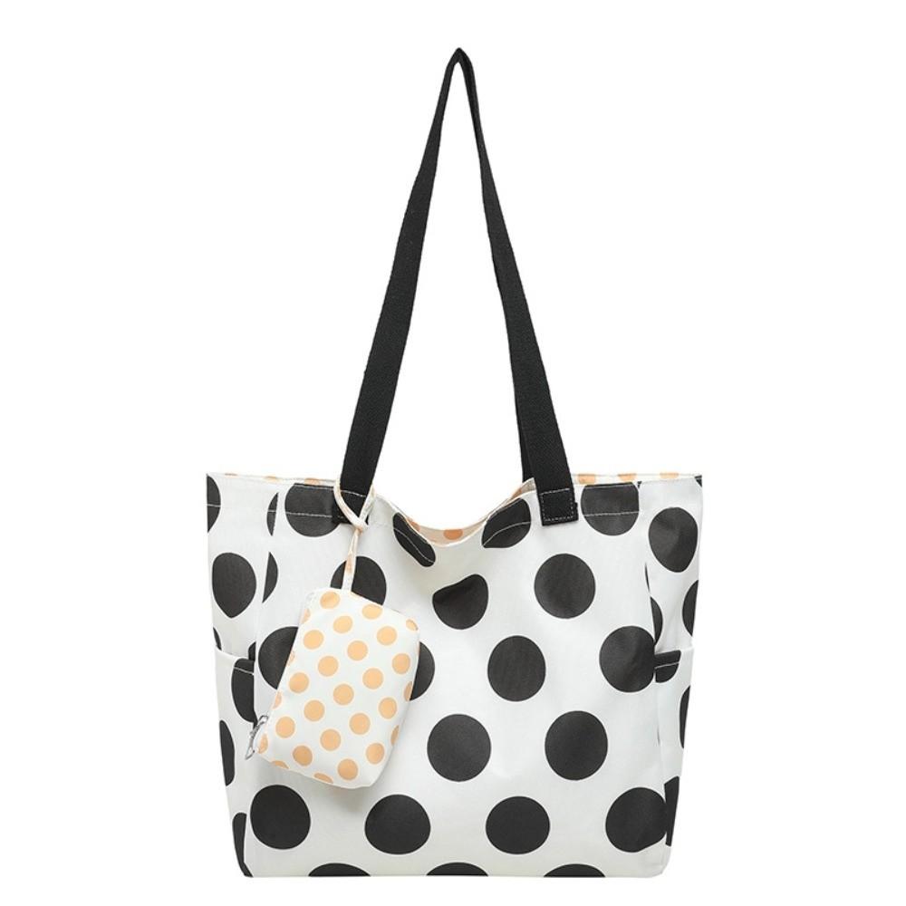 Large Capacity Double-sided Tote Bag Zipper Casual Shoulder Bag Nylon Polka Dot Bag  Shopping жёлтый