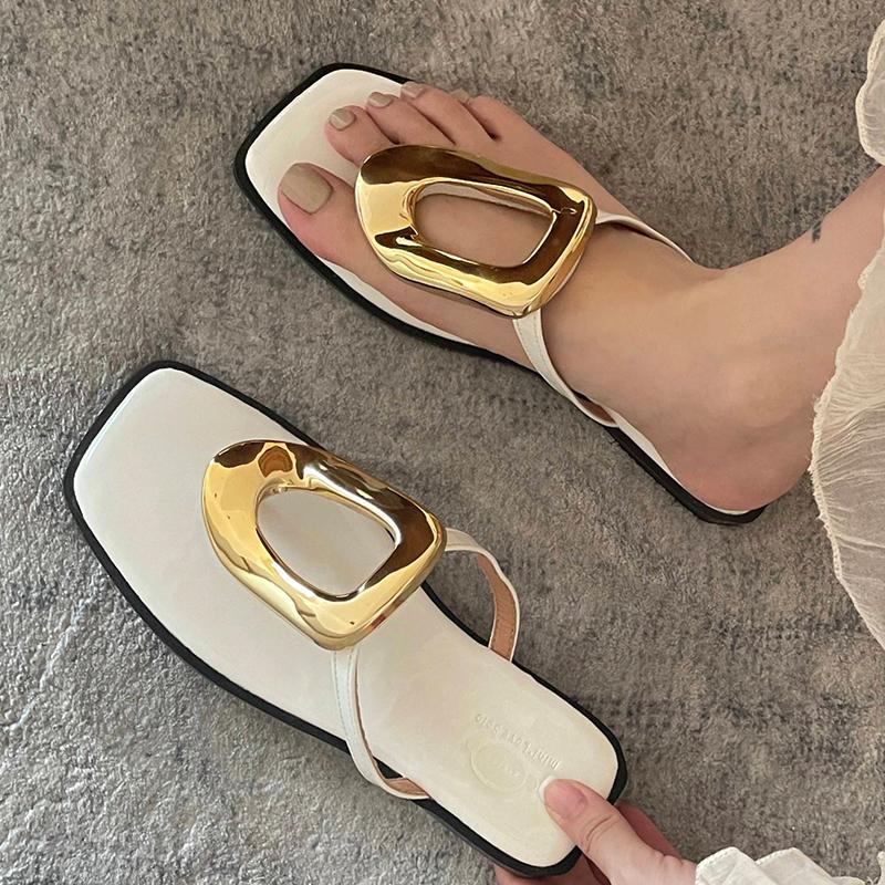 Fashion Fashion Metal Flip Flops Women Slippers New In 2025 Luxury Summer Beach Female Slides Ladies Slippers Flats Sandals Shoes
