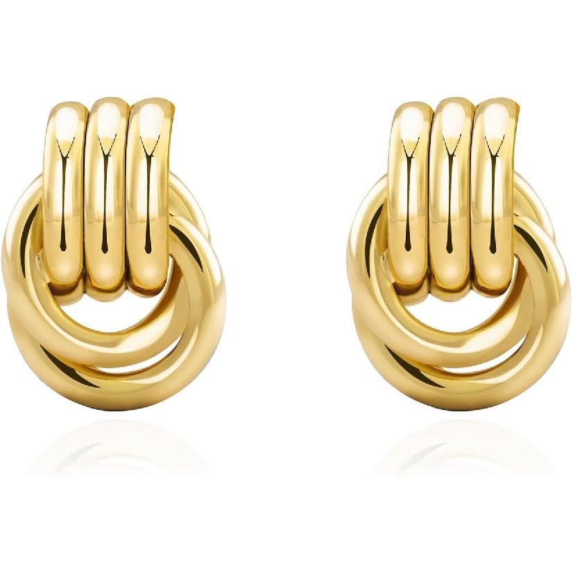 NIXMAX Chunky Gold Knot Earrings for Women Trendy Statement Dangle Earrings | 14K Gold Silver Plated, Fashion Drop Earrings, Hypoallergenic