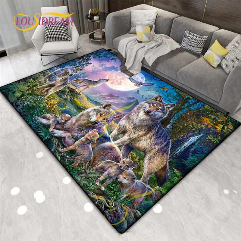 Animal Art Tiger Washable Square Soft Wolves Rug Living Room Bedroom Decorative Floor Mat Kitchen Bathroom Door Mat carpet.