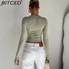 BITCED Women's Spring/Autumn T-Shirt Solid-Colour O-Neck Base Layer Slim-Fit Long-Sleeved Top