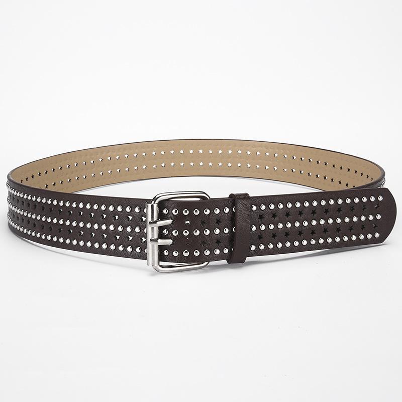 Punk Style Rivet Punching Personalized Women'S Belt Decorative Fan Pin Buckle Wide Belt