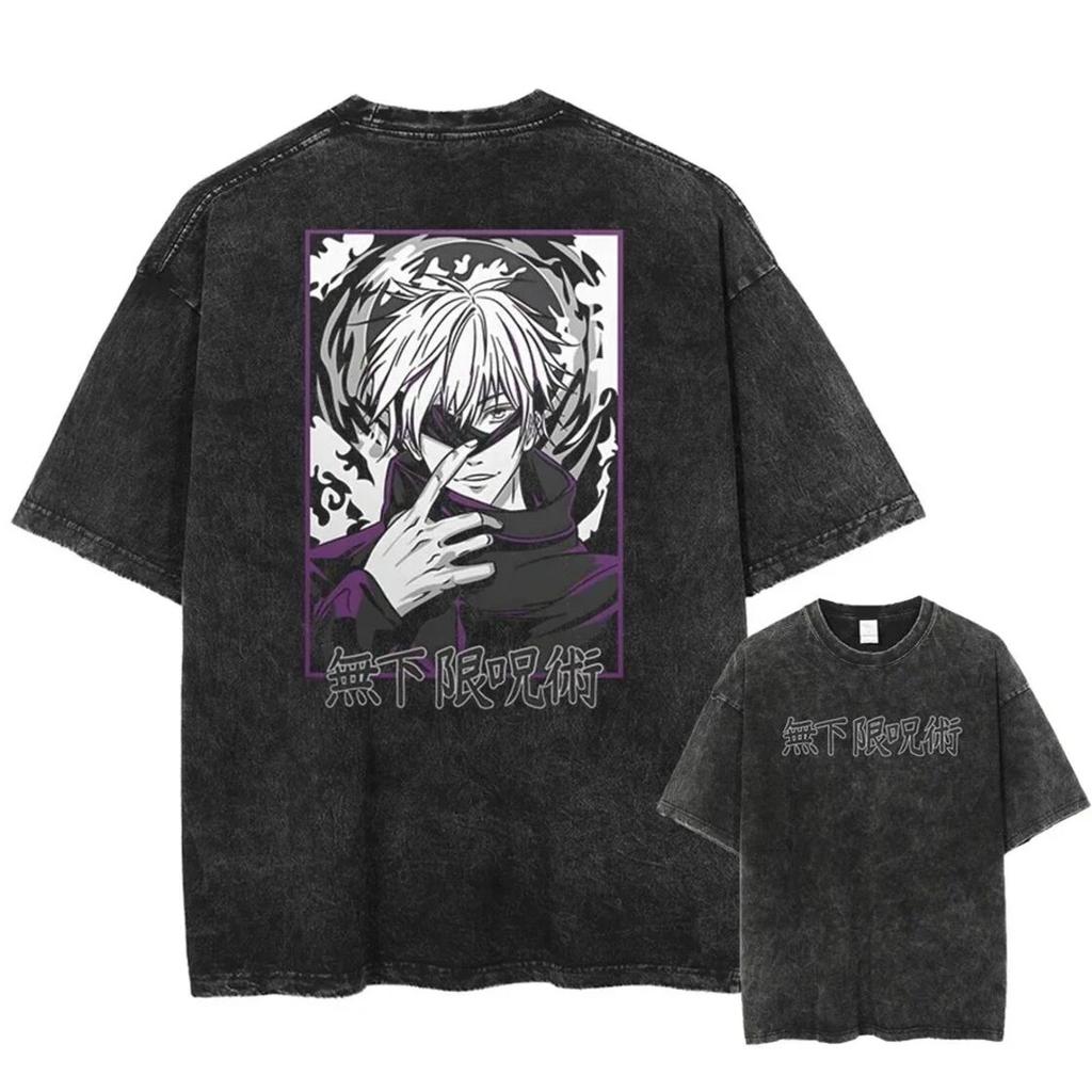 Japanese Anime Jujutsu Kaisen Print T-shirt Men Women Oversized Washed Streetwear Cotton High Quality Street Harajuku Clothing