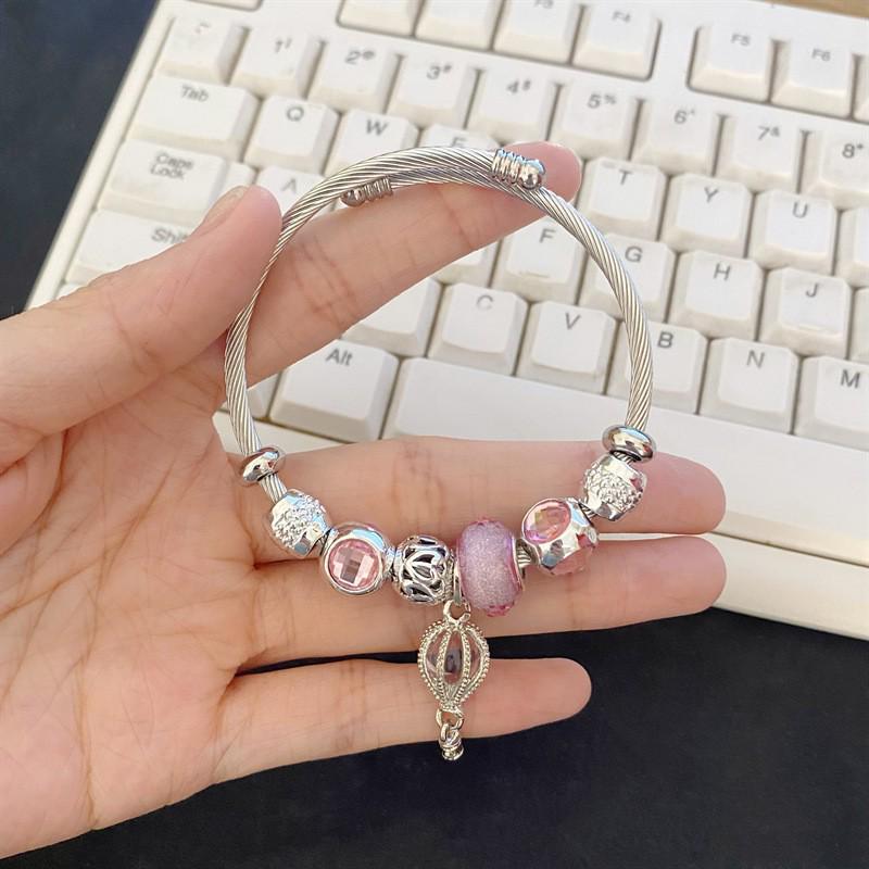 Panjia Dora Women's Stainless Steel Beaded Bracelet - European American Versatile Luxury Jewelry