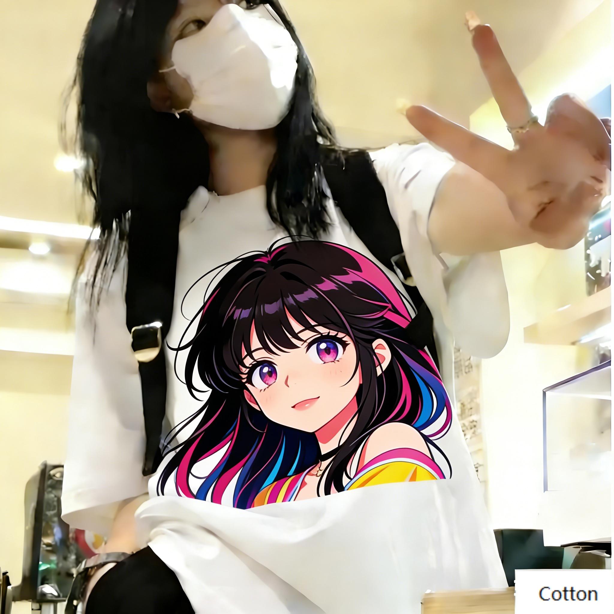 

Streetwear Unisex Cotton TShirt Featuring Edgy Retro Neon Anime Girl Design 90s Pop Art Style Top for Trendy Individuals S
