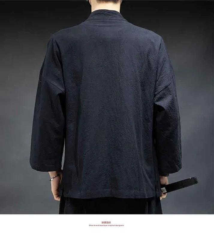 High Quality Cotton Blended Linen Japanese Fashion Men's Kimono, Samurai Japanese Clothing Trench Jacket