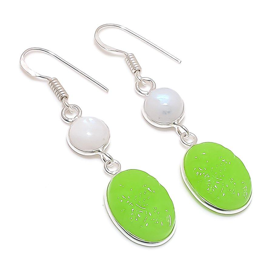 

Натуральный зеленый халцедон 925 стерлинговое серебро ювелирное изделие серьга 2,01 z2I53