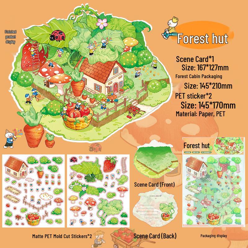 3D Stereo DIY Collage Landscape Stickers - Frosted PET Die-Cut for Journaling & Miniature Scenes