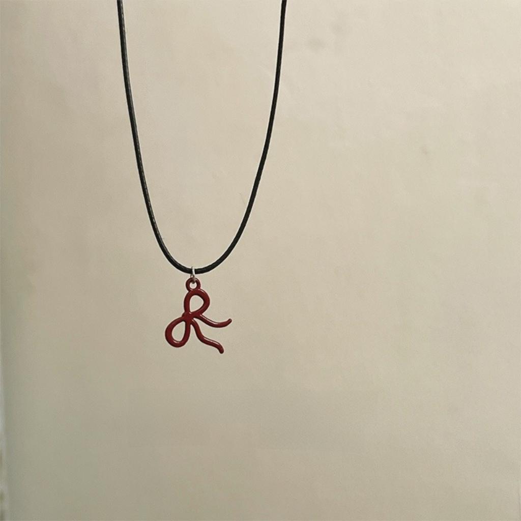 Leather Rope Clavicle Chain Bow Red Necklace Y2K Sweater Chain  For Women Girls