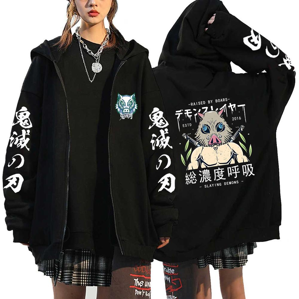 Demon Slayer Zipper Sweatshirts Zip Up Hoodie Anime Hoodies Unisex Hip Hop Streetwear Nezuko Kamado Graphic Y2K Clothes