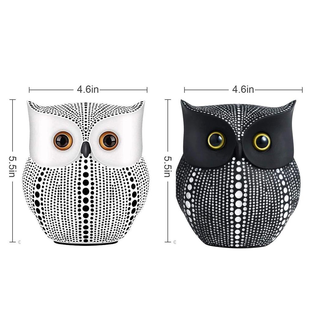 Modern Classy Lucky Owl Resin Art Figure Showpiece (Black and White, 2 Piece)