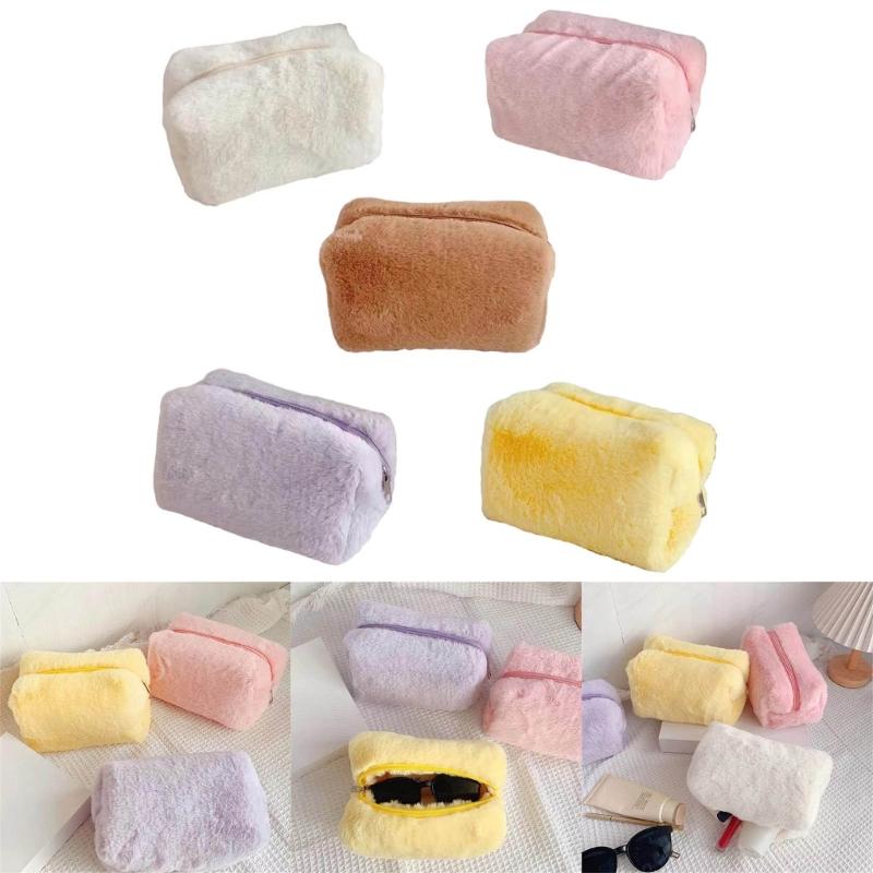 Soft and Cute Plush Organizer Pouch In Sweet Colors Perfect for Storing Beauty Items Anywhere