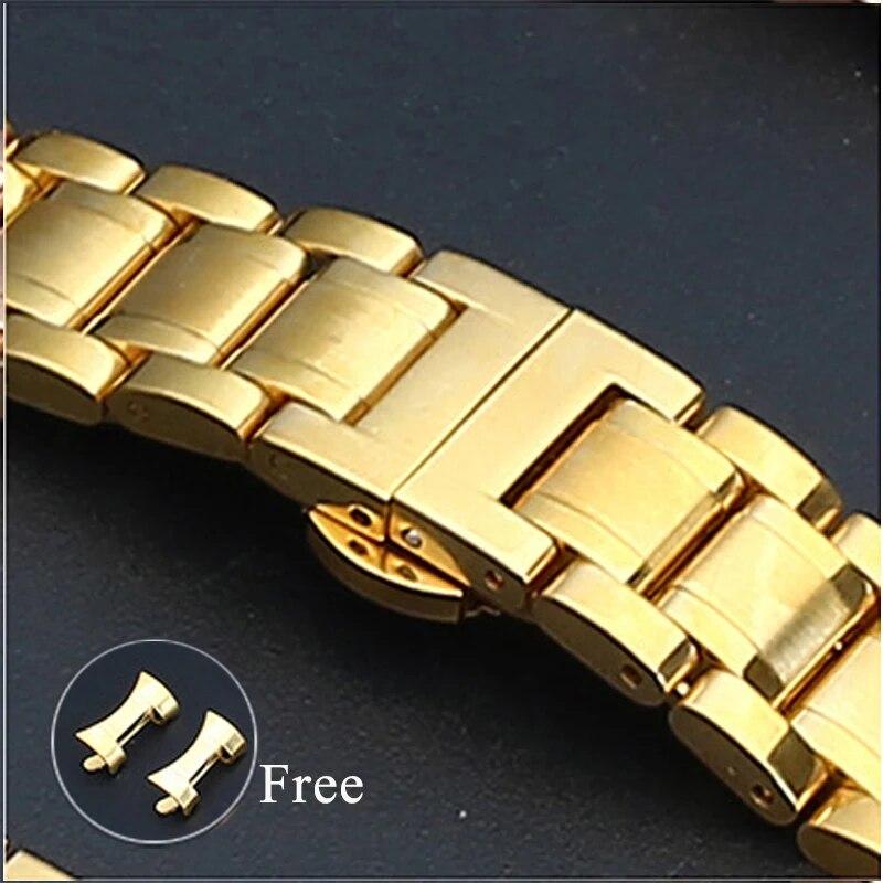 5 Pointer Solid Stainless Steel Strap 12/13/14/15/16/17/18/19/20/21/22/23/24mm Butterfly Buckle Men Women Metal Watch Band