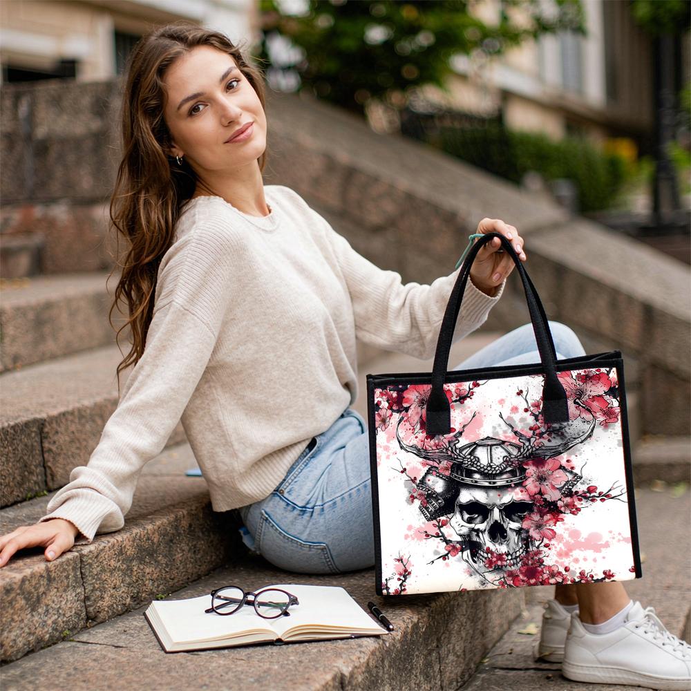 Japanese Skull Cherry Blossom Fashion Tote Bag Casual Portable Shoulder Handbag