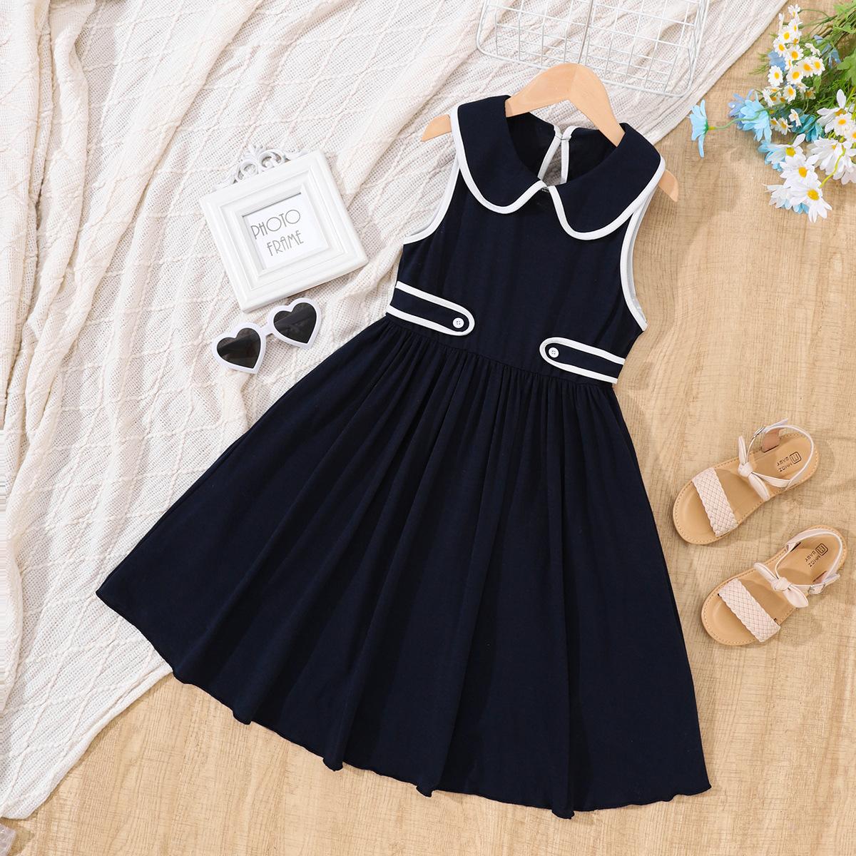 

Платье для девочек, летнее детское модное платье без рукавов с вырезом кукольного ожерелья 12Y чёрный