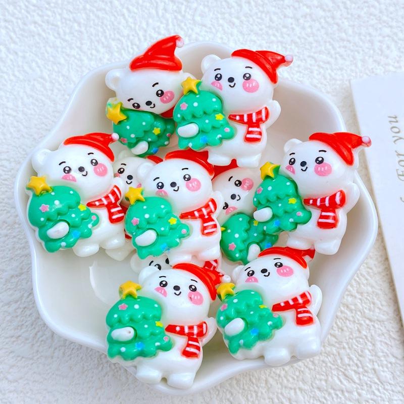 10Pcs New Cute Resin Mini Cartoon Christmas Animal SeriesSeries Flat Back Parts Embellishments For Hair Bows Accessories